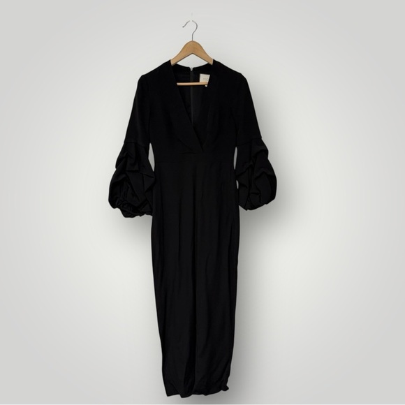 Alexis Black V-Neck Maximila Ruched-Sleeves Skinny-Leg Crepe Jumpsuit Size Small - Picture 5 of 12